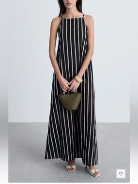 Mango Black Dress with Cream Vertical Stitch Stripes